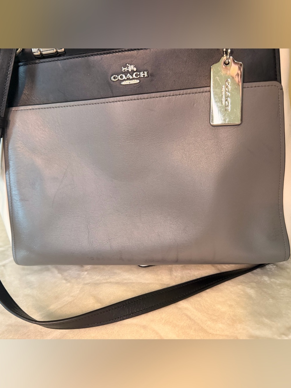 Coach Grace Colorblock Leather Satchel in Black, Gray & White - Picture 3 of 16
